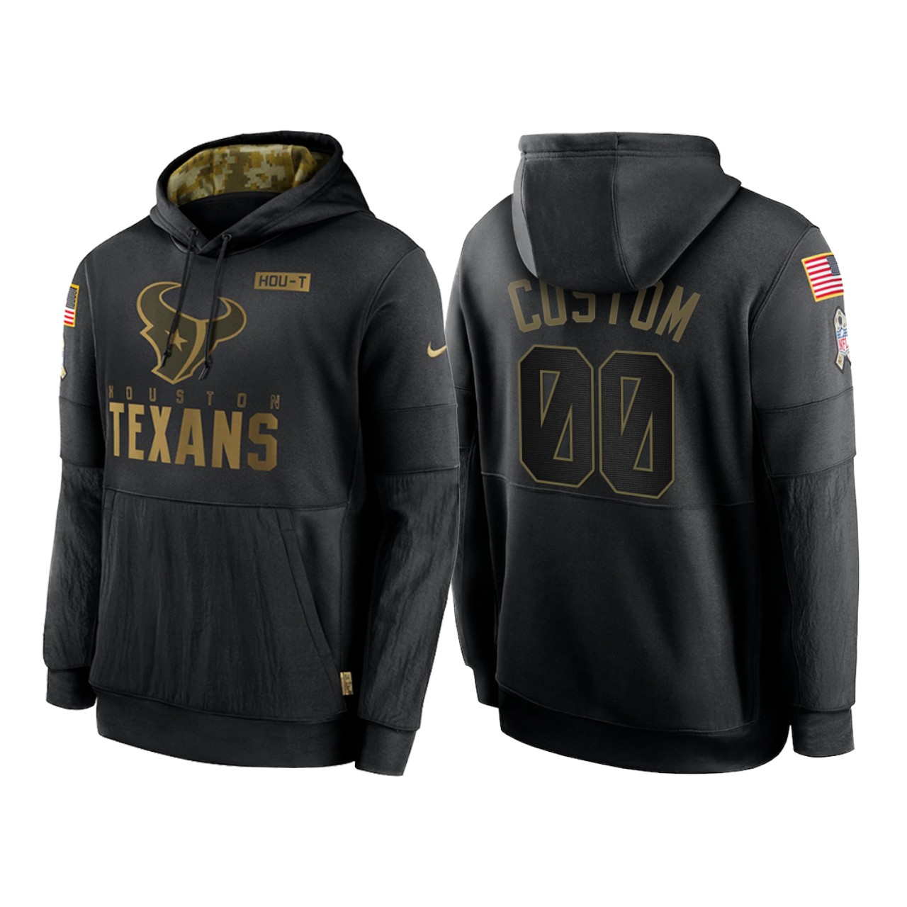 Men's Houston Texans Customized 2020 Black Salute To Service Sideline Performance Pullover Hoodie